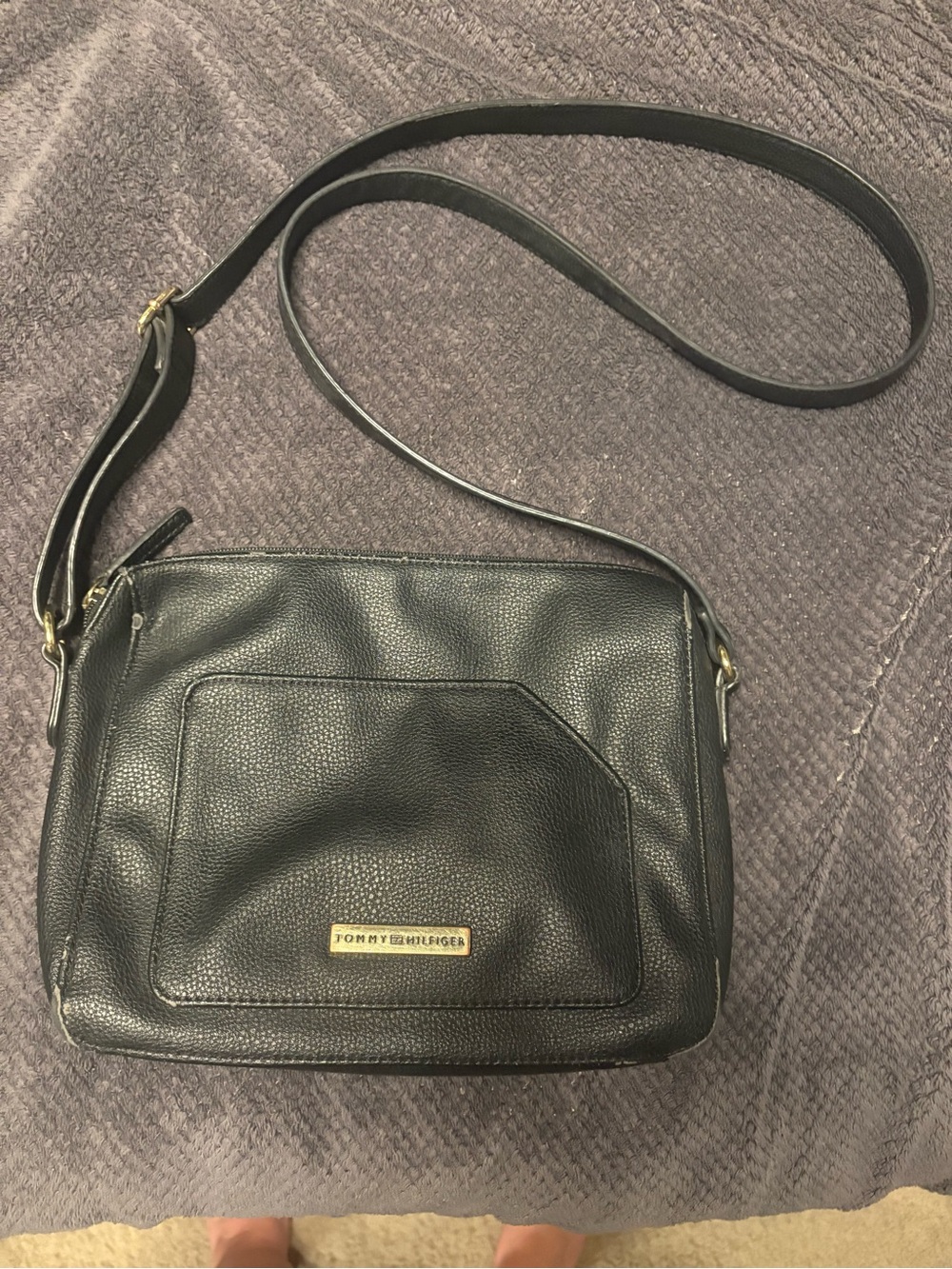 Tommy Hilfiger Black Pebbled Leather Crossbody Bag
